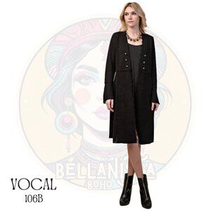 106B VOCAL Black Button Accent Military Longline Knit Jacket
